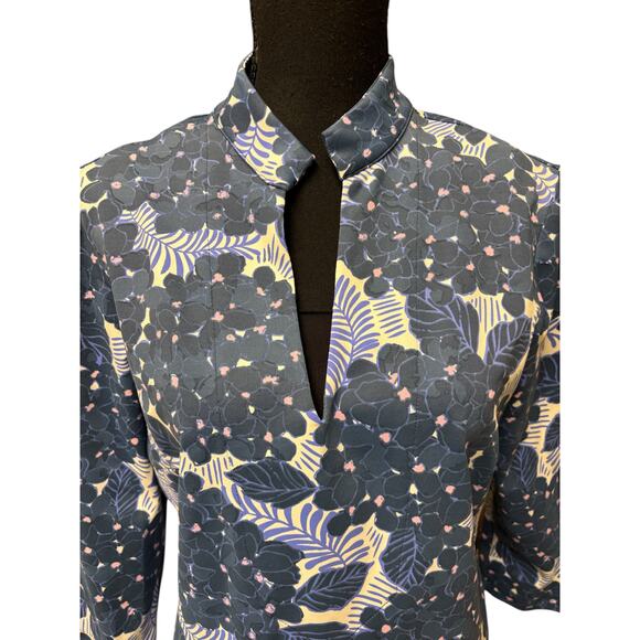 Mahi Gold Floral Print Dress 3/4 Sleeve Split Neck Tunic Style  Size Large - Picture 3 of 7